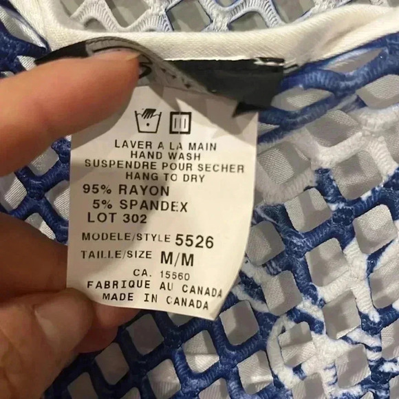 [M] Bali Corp  3/4 sleeve Blouse Layered made in Canada Blue White Mesh - Picture 5 of 5
